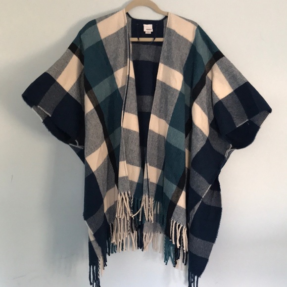 Sonoma Sweaters Sonoma Womens Flannel Blue Plaid Poncho Poshmark